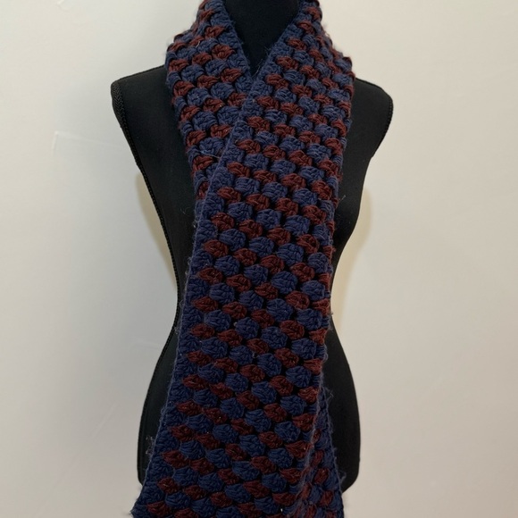 Floreat for Anthropologie Blue & Burgundy 
Crochet Infinity Scarf. - Picture 2 of 11